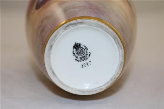 A Royal Worcester fruit painted ovoid vase, c.1955, height 18.7cm (7.4in.)